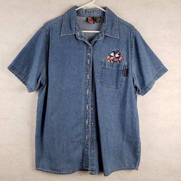 Vintage Disney Mickey Unlimited Womens 14W‎ Minnie Embroiderd Pocket Denim Shirt - Picture 1 of 7